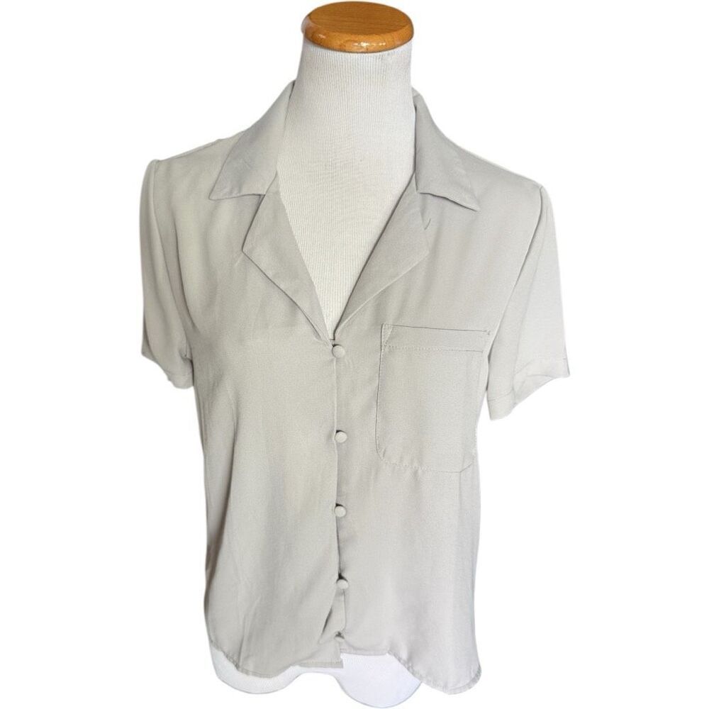 Womens Shein Slate Gray Flowy Button Down Pocket Blouse Top - Sz S